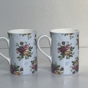 Royal Albert Old Country Roses Blue Damask 4" Tea Cup Mug‎ Set of 2 Bone China